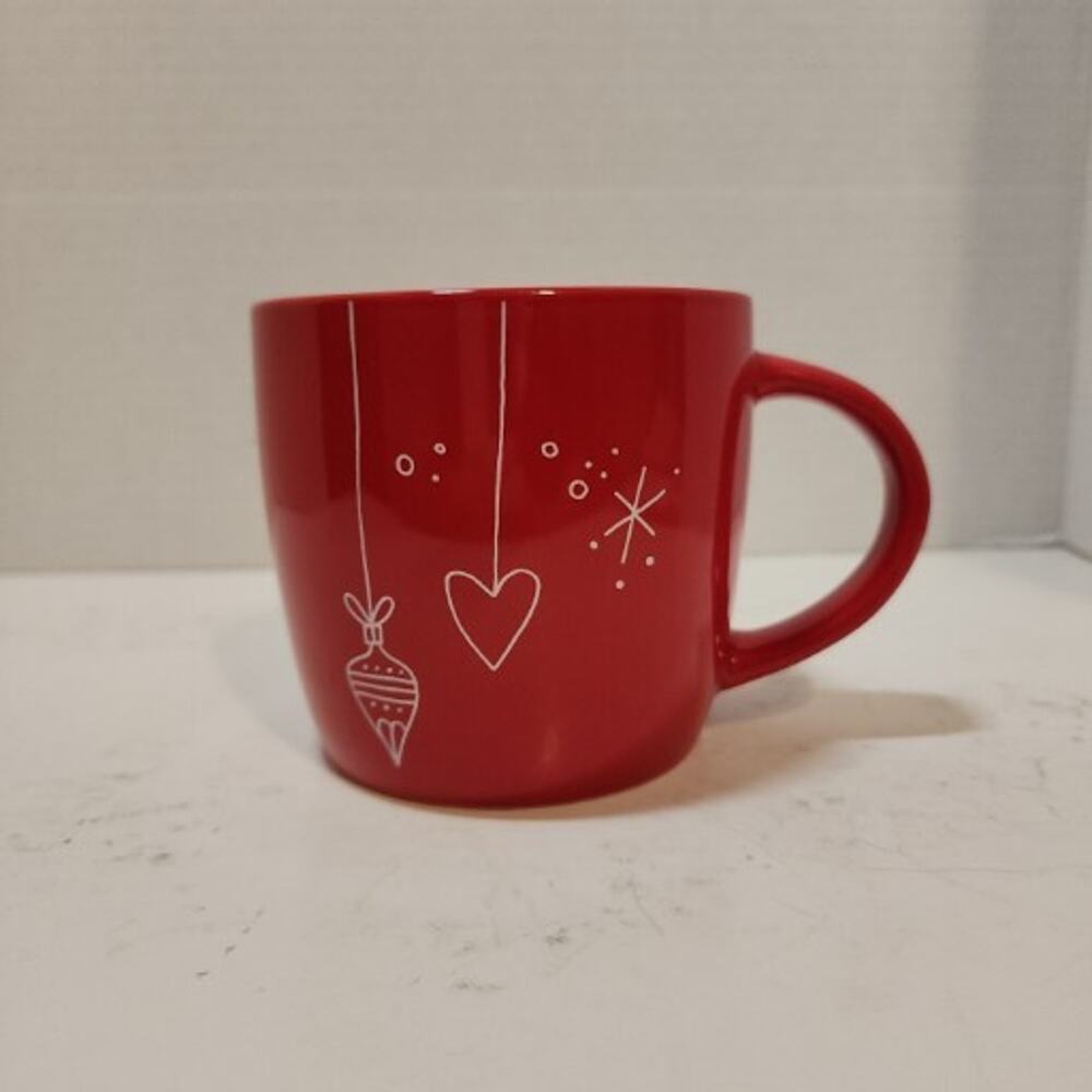 Starbucks Coffee Mug Red Christmas Holiday Ornament Heart Ceramic 14 oz Tea Cup